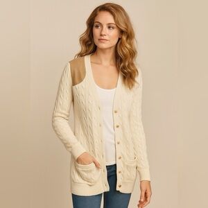 Ralph Lauren Women's Cable-Knit fisherman Cardigan Shoulder patch Sweater Xl